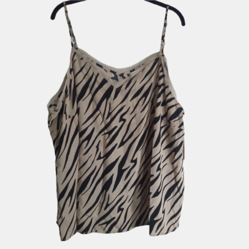 Ophelia Roe Cami Womens Size 3X Animal Instinct Print Beige Pattern Black